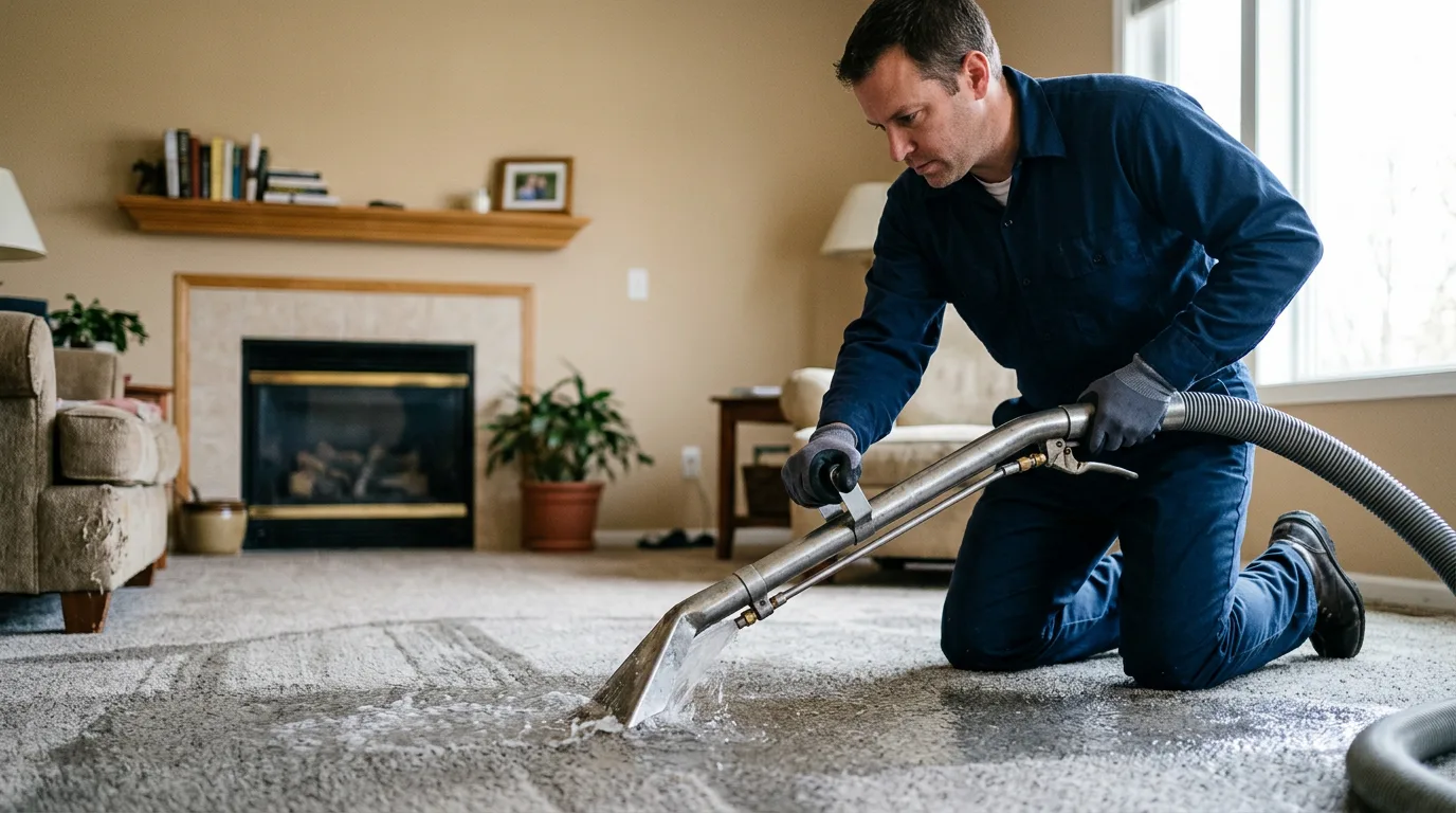 Water damage restoration technician working near Lyons, KS